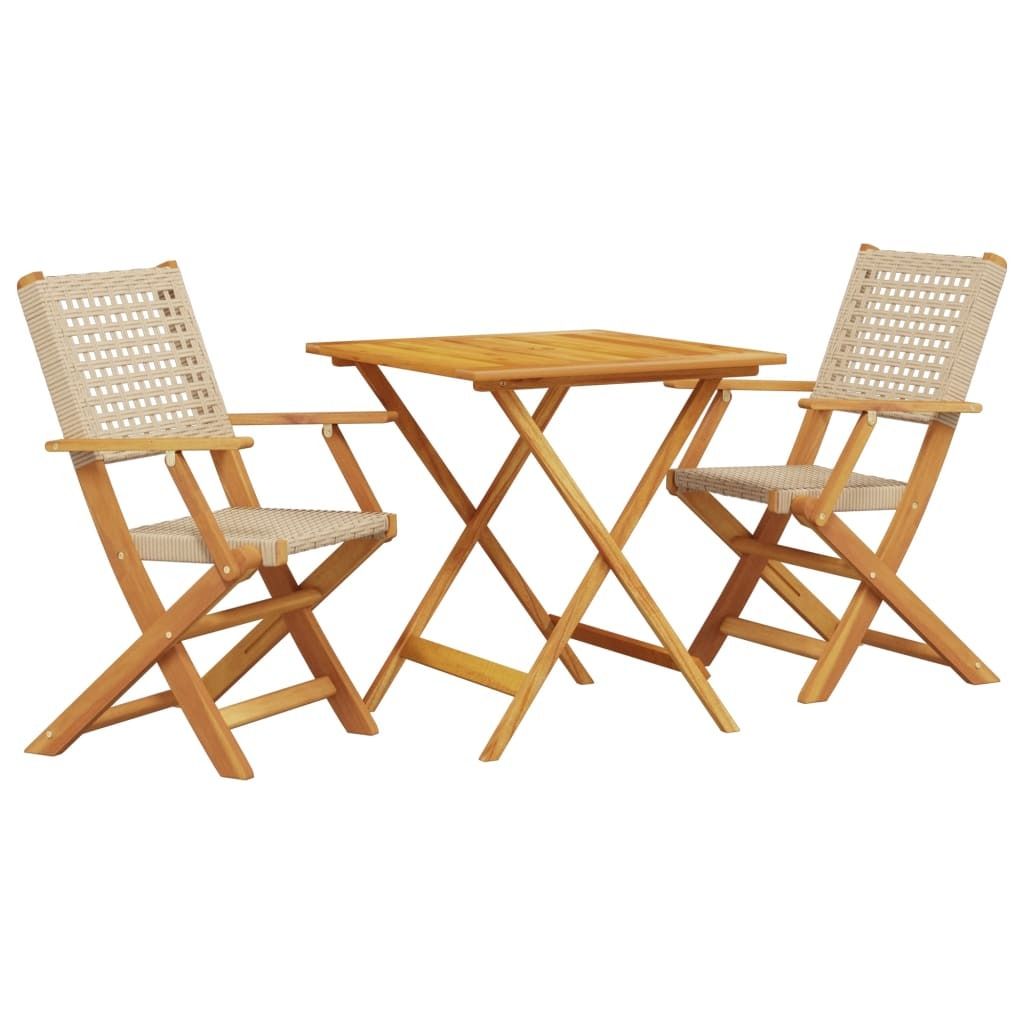 "WINTER SALE" 3-tlg. Bistro-Set - elegantes Design - Sitzgruppe/Tisch+ Stuhl - Beige Poly Rattan und Massivholz - Terassenmöbel NeuMöbel797479