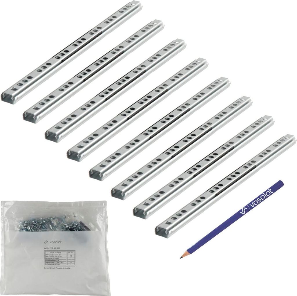 vasalat Kugelauszug Schubladenschienen 278 mm 17 mm Nut - Teilauszug Schienen für Schubladen, Schubladenauszüge für die Seitenmontage, Stahl ver...