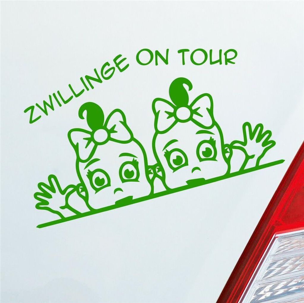 Auto Aufkleber Zwillinge on Tour Board Baby Mädchen 19x11 cm Hellgrün Sticker Heckscheibenaufkleber