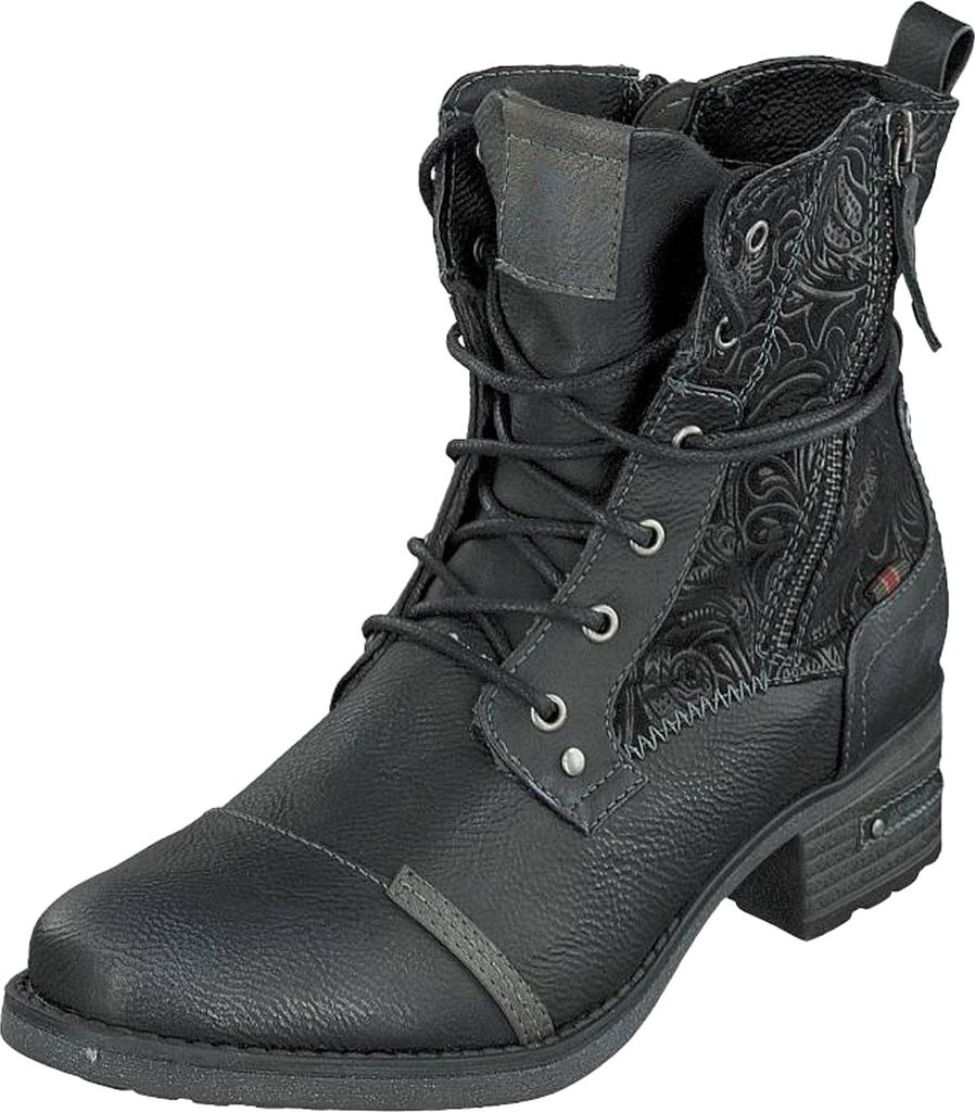 Mustang Damen Stiefelette Boot strukturiertes Schaftdesign Blockabsatz 1229-508, Größe:37 EU, Farbe:Schwarz