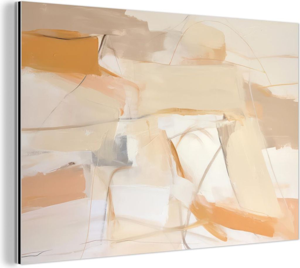 MuchoWow Wanddekoration Metall Metallbild Wandkunst 60x40 cm Abstrakt - Beige - Orange - Kunst - Modern MuchoWow Aluminium Gemälde - Gemälder