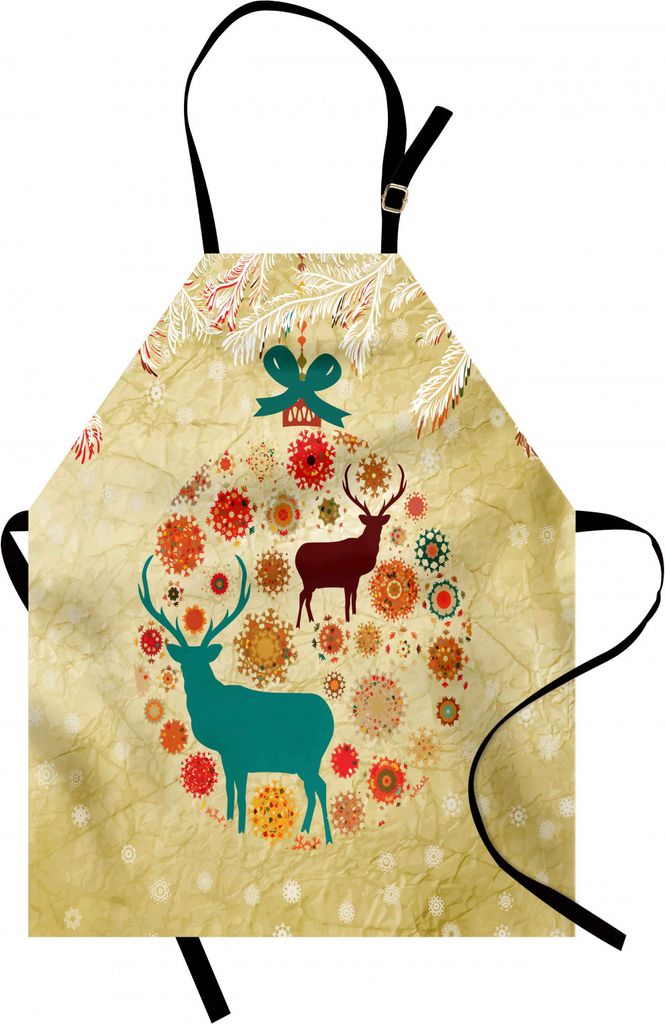 ABAKUHAUS Weihnachten Kochschürze, Ren und Schneeflocken im abstrakten Ball-Verzierung-Weinlese-Entwurfs-Papierkunst-Bild, Farbfest Höhenverstell...