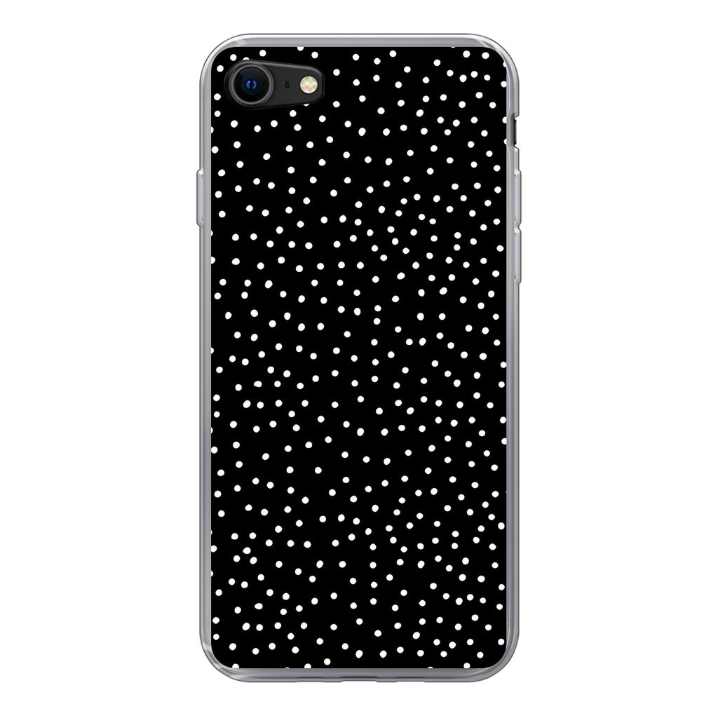 MuchoWow Handyhülle Schutzhülle Hülle für iPhone 7 Polka dots - Schwarz - Weiß Silikon Softcase Handy Hülle - Kartenhalter