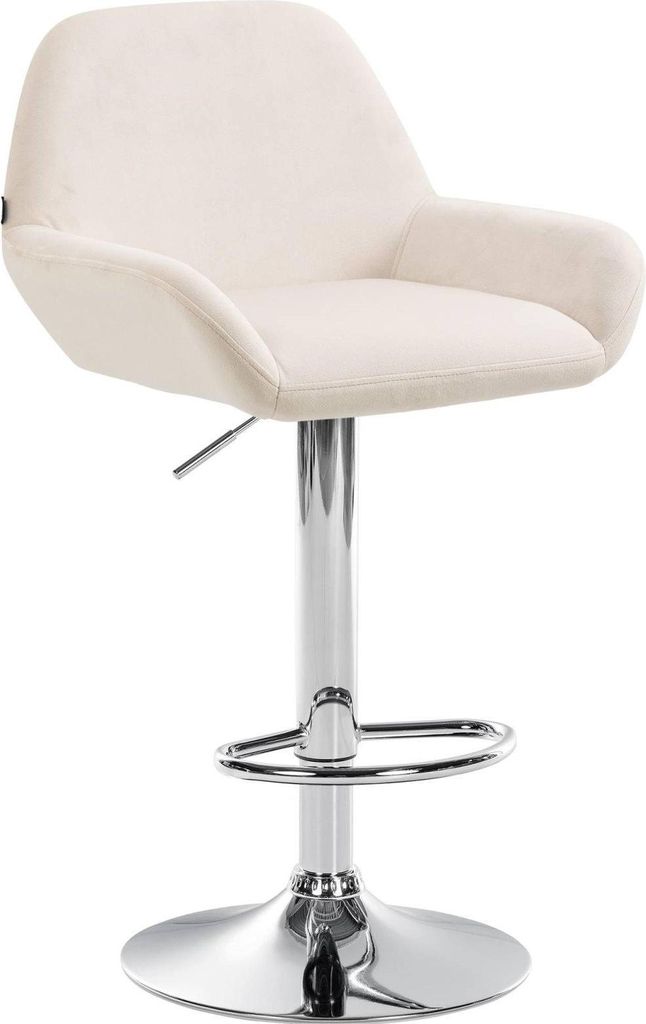 Moderner Barhocker aus Samt – Samthocker – Hohe Sitzhöhe & 360° drehbar | Farbe: Creme | Grundfarbe: Chrom