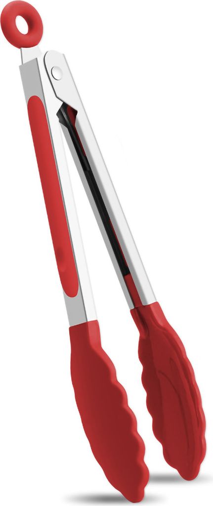Grillzange, Servierzange, 18 cm, Edelstahl, mit Verriegelung, Silikonspitzen, rutschfestem Griff, hitzebeständig, leicht zu reinigen