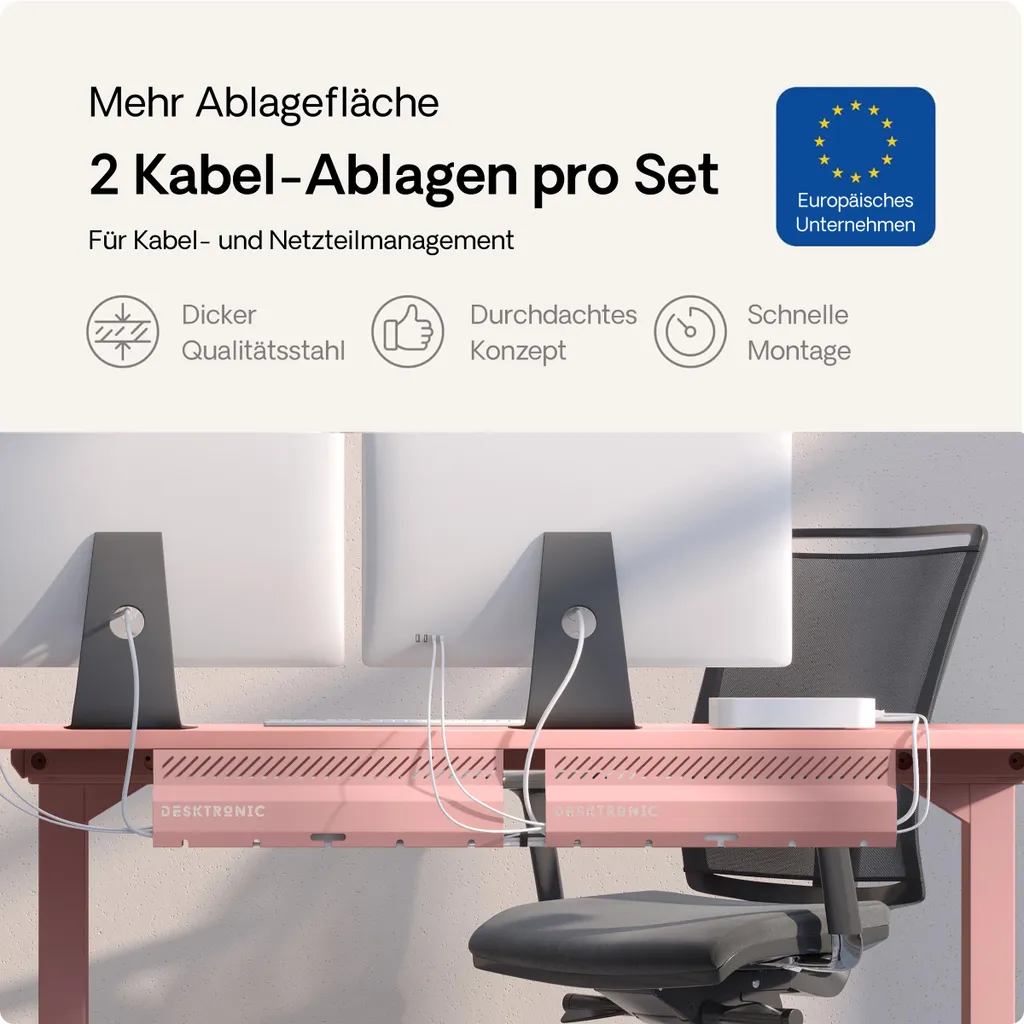 Goulotte de Câblage pour Bureau Assis-Debout, Support Câbles 2x43cm Rose - 6