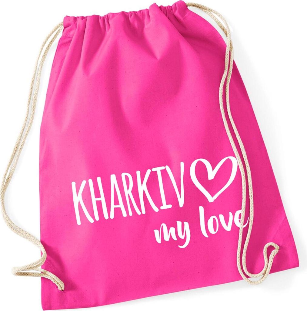 Huuraa Turnbeutel Kharkiv my love 12 Liter Fuchsia Baumwolle Rucksack Geschenkidee
