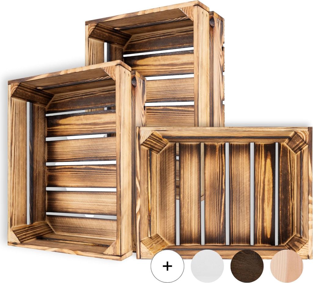 Creative Deco Lot de 3 Caisse en Bois Flammé 40 x 30 x 15cm Image du produit 