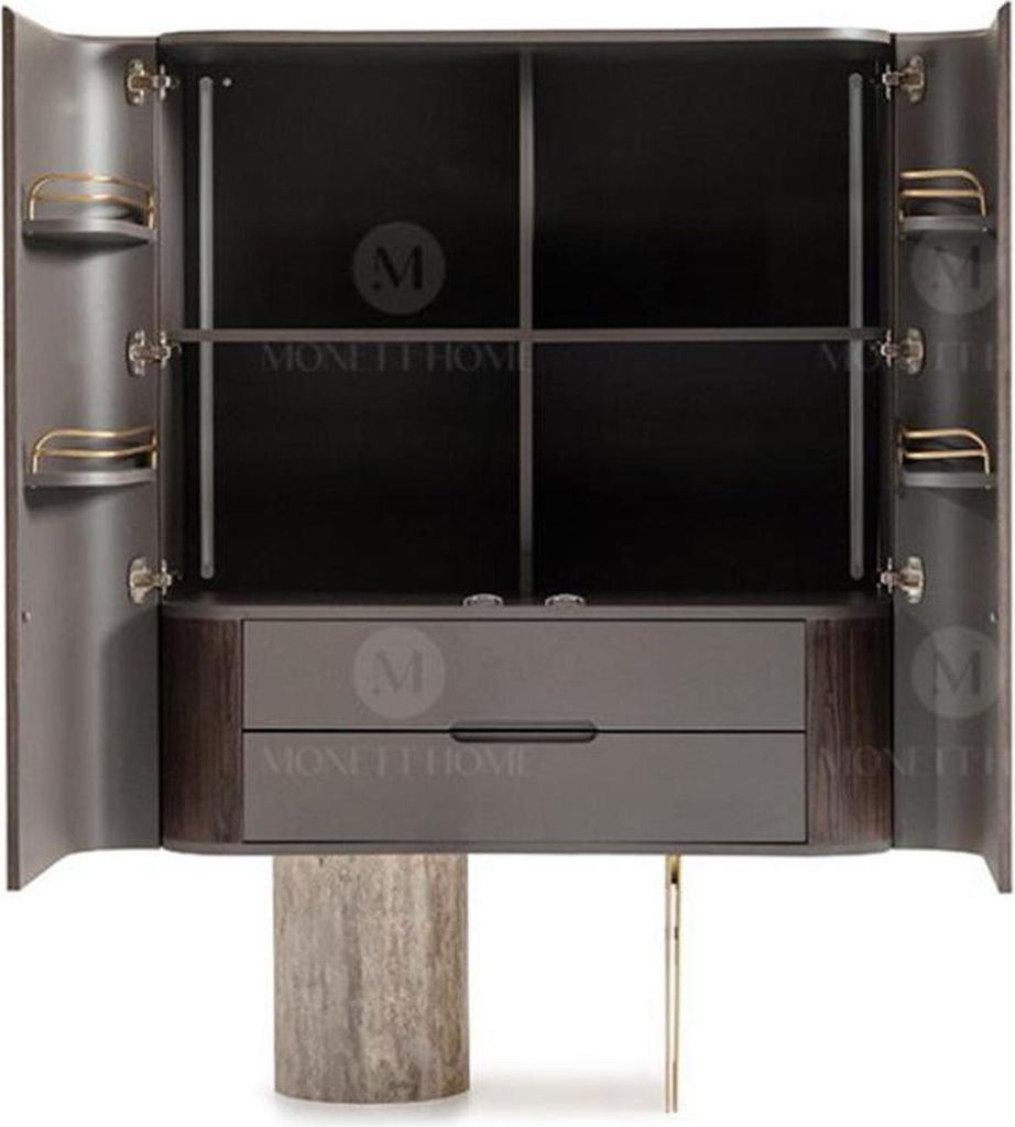 Wohnzimmer Komplette Sesssel Beistelltische 4tlg Stoff Braun Holz Bar
