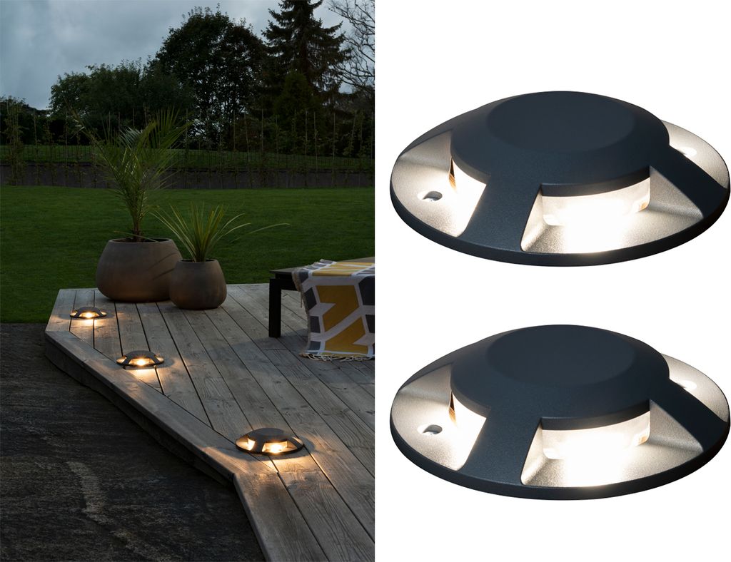 2x LED Bodenaufbaustrahler Balkonbeleuchtung Aufbaustrahler anthrazit IP65 Ø20cm