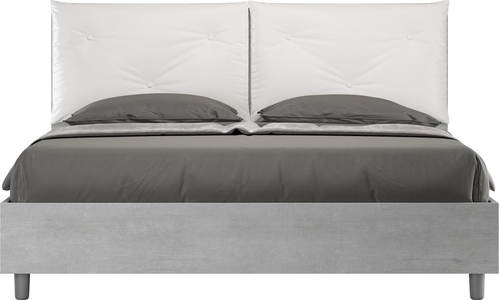 ITYHOME - Gepolstertes Bett mit Lattenrost 160x200 Zement Kopfteilkissen mit Kunstlederbezug Weiß Egos Appia