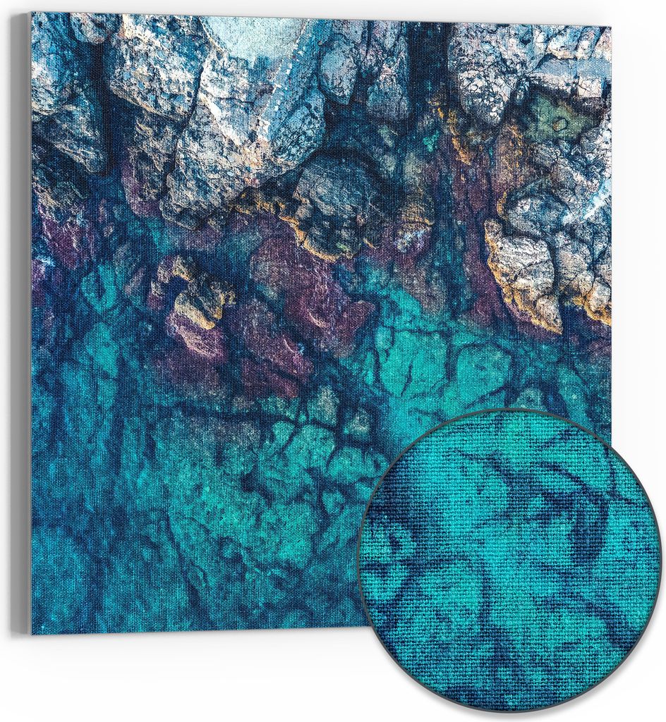 DEQORI Hybrid Leinwand Bild 30x30 cm 'Küstenfarbenspiel' Wandbild Glas flach modern