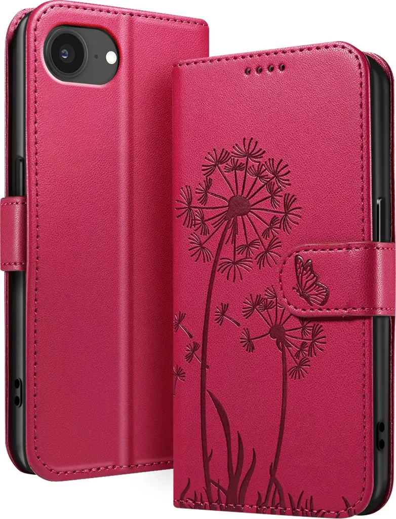 Zanaé, iPhone 16e Custodia a portafoglio Premium Flowers Butterfly Fine Design, Rosso