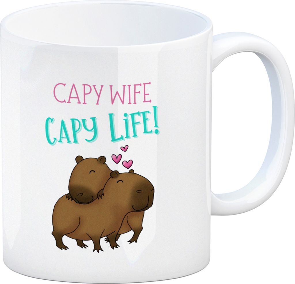 Capy wife capy life Kaffeebecher mit zwei verliebten Capybaras