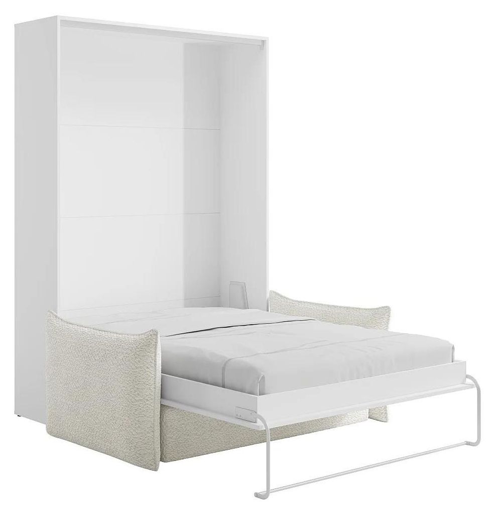 Schrankbett 140 x 200 cm - Manuelle vertikale Öffnung - Weiß + Sofa - BEGANIO