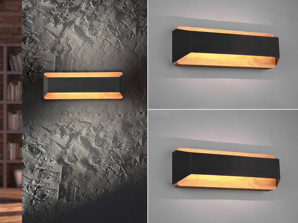 LED Holz Wandlampen Set Vintage Up and Down mit Stufen Dimmer - Eingangsbereich