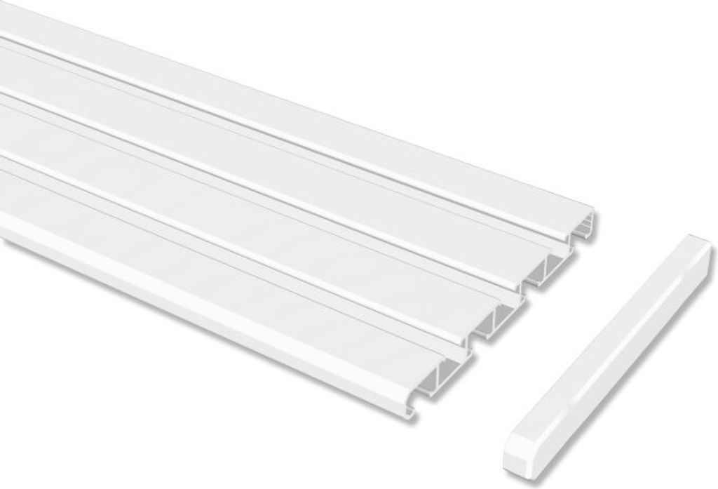 Interdeco Gardinenschiene, Vorhangschiene Aluminium Weiß 3-/4-läufig Modell Slimline, 200 cm