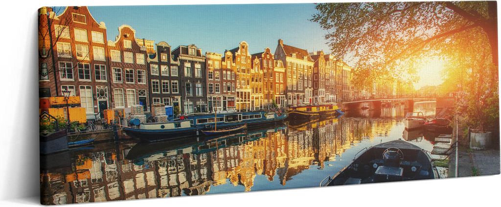 Amsterdam Stadt – Leinwandbild Wandbild – 125x50 cm – Leinwandbilder – Wandbilder – Schlafzimmer – Flur