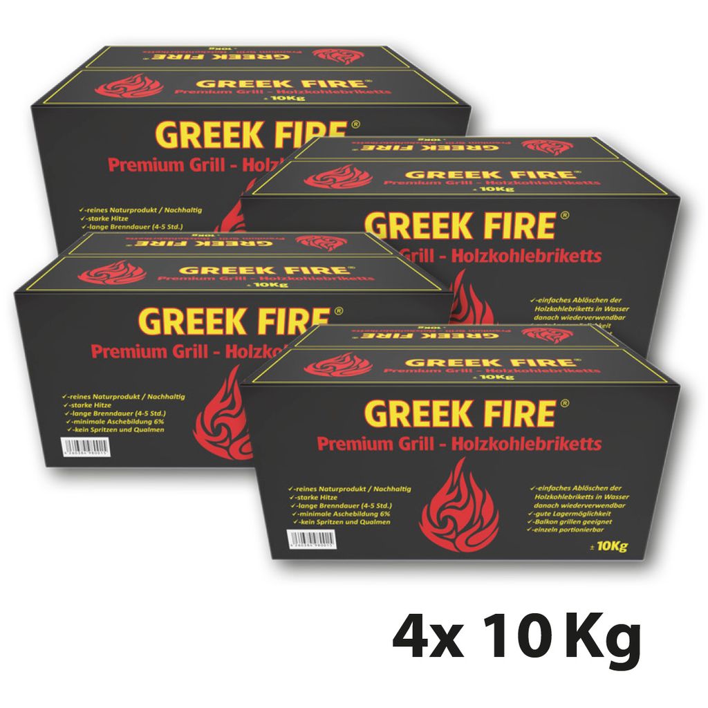 GREEK FIRE Premium Grill Holzkohlebriketts 4 x 10 kg Produktbild 