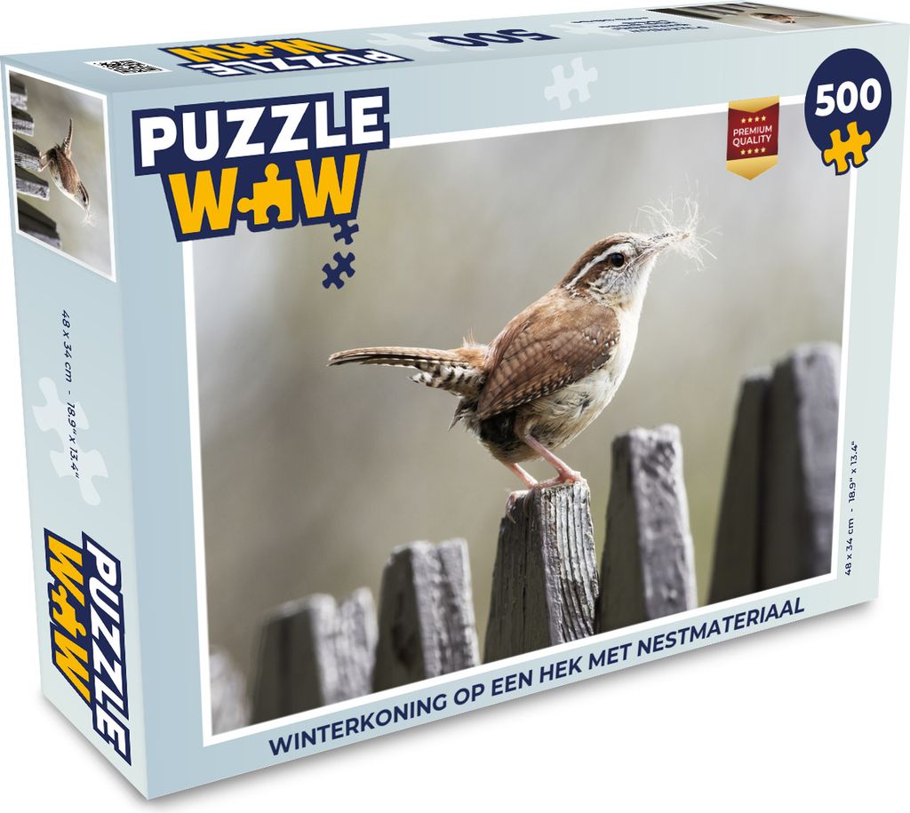 MuchoWow Puzzle 500 Teile Zaunkönig auf einem Zaun mit Nistmaterial - 500 Teile - Kinder - Selberbauen - Puzzlespiele