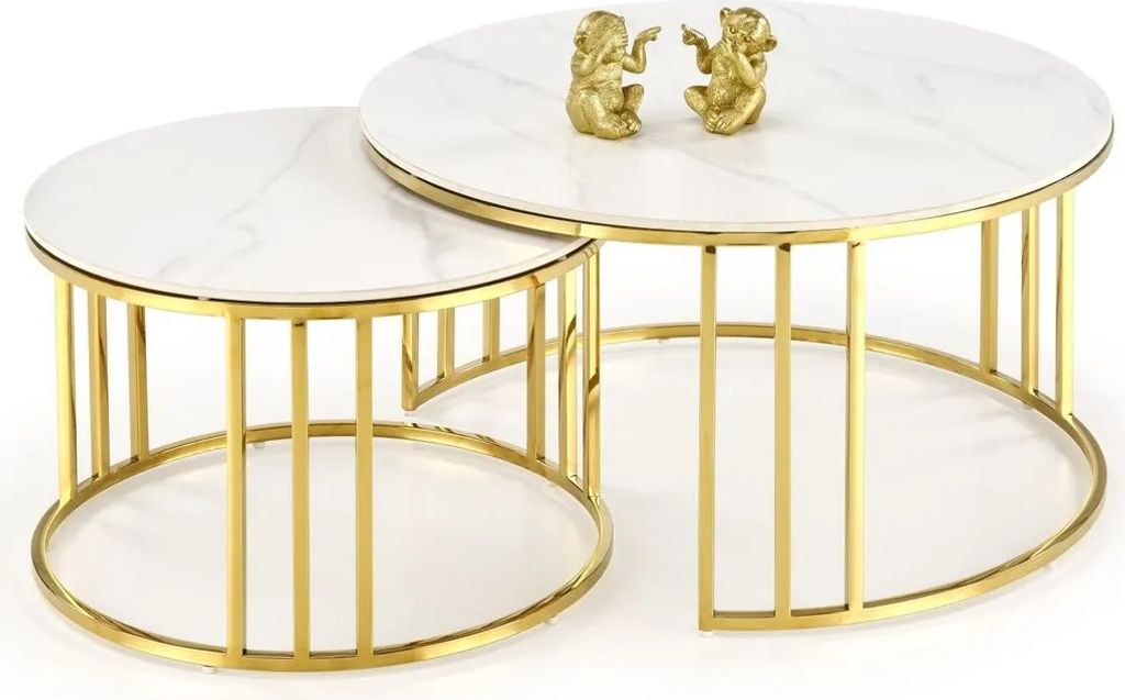 Halmar MERCURY Couchtisch 3er-Set, Farbe: weißer Marmor / Gold (2p=1szt) (2 Karton)