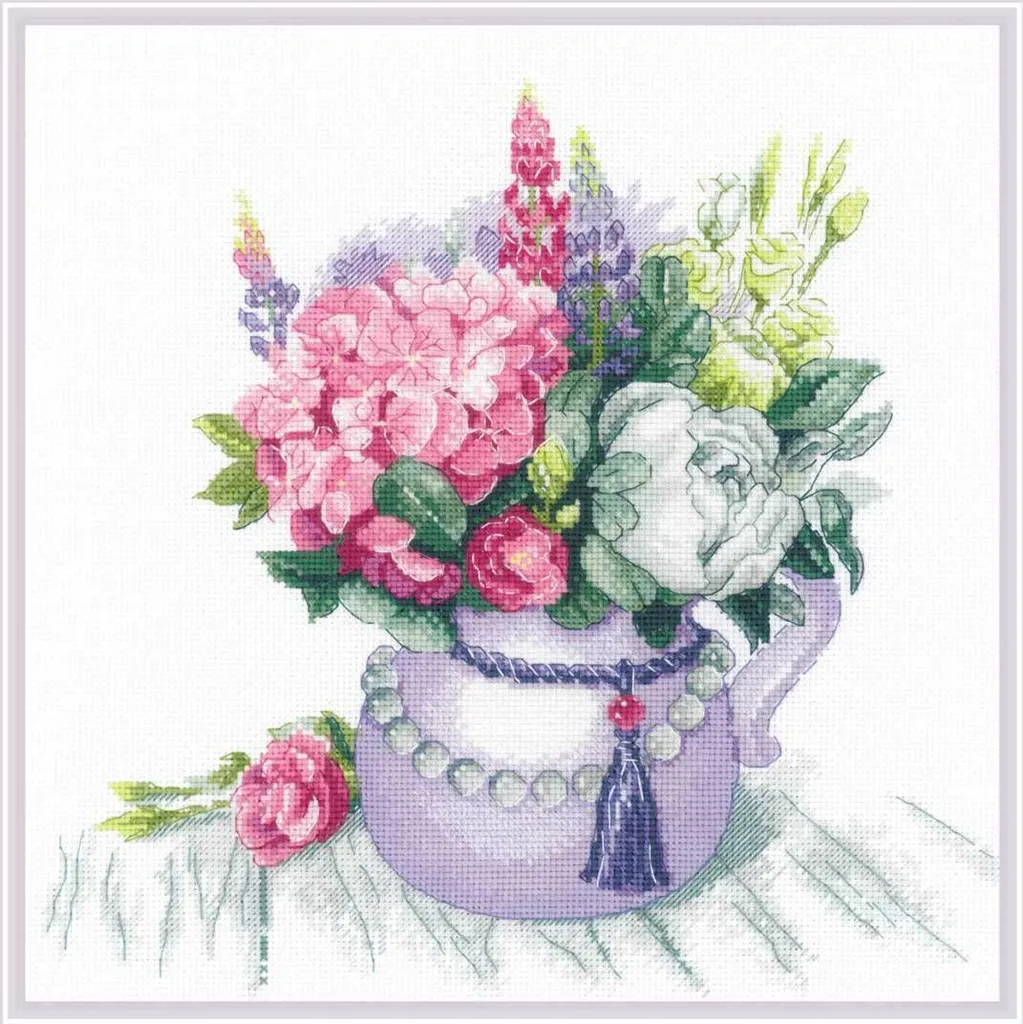 Point de Croix Fleuri pour Déco Maison - Kit Riolis Floral Charm 30x30cm