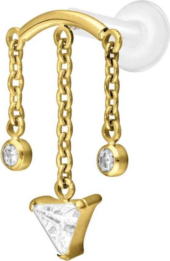 Ohrpiercing, Nasenpiercing PTFE Labret mit Innengewinde + Titan-Aufsatz WINDSPIEL Gold Stablänge: 8mm | Stabstärke: 1,6mm