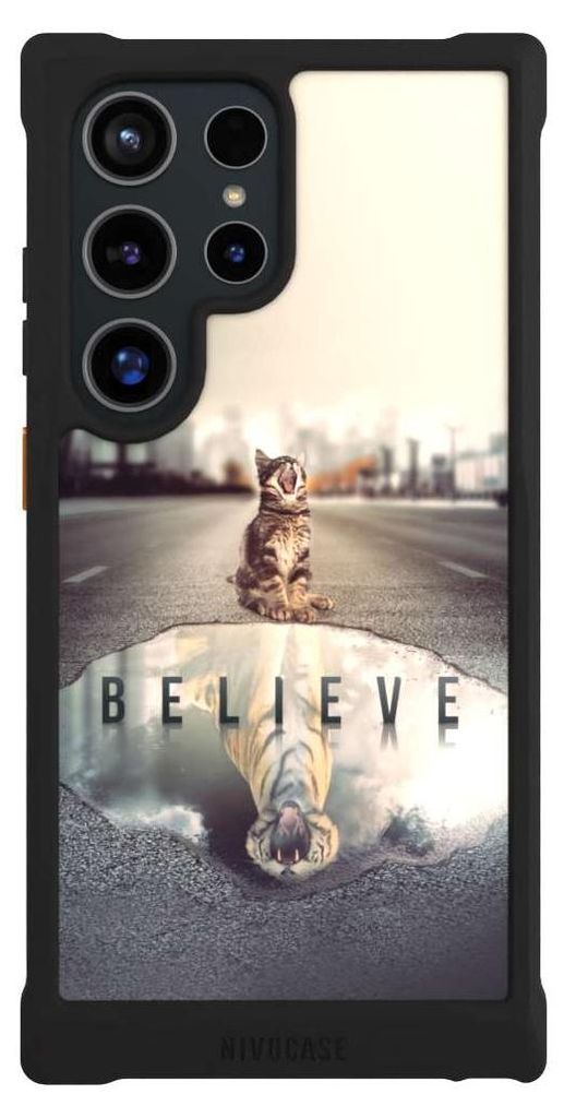 NIVOCASE Hülle für Samsung Galaxy S24 Ultra Stoßfeste Handyhülle NIVOmax Case Schwarz Motivation Tiere Tiger