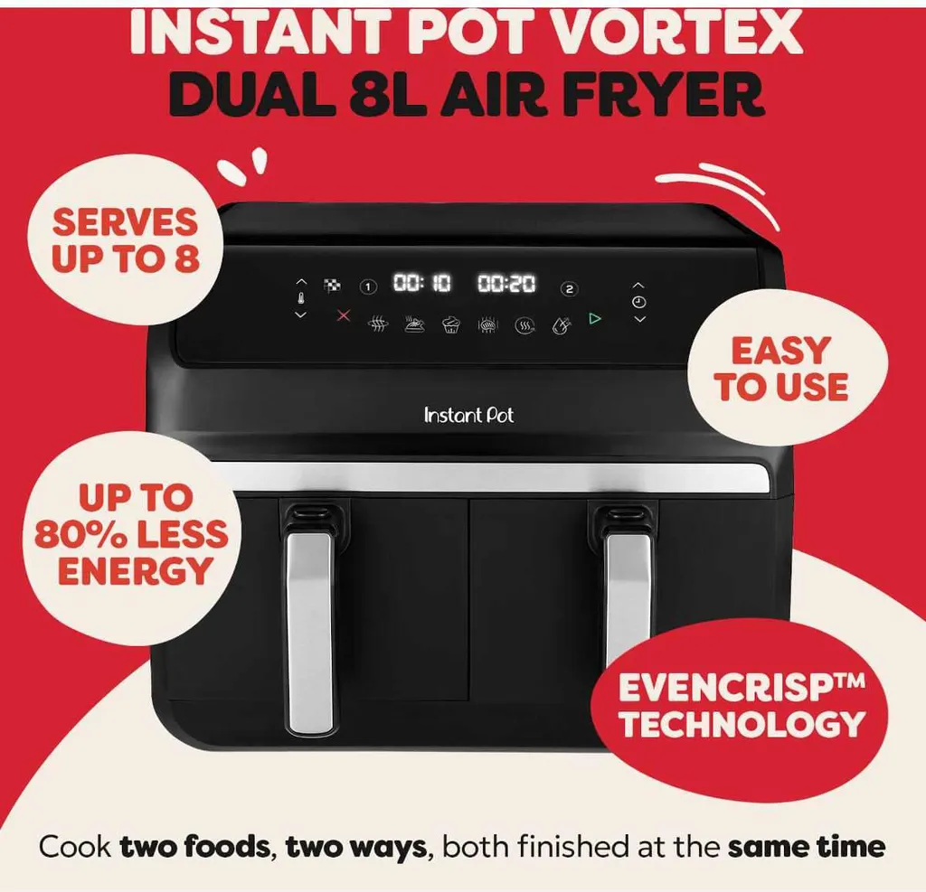 Vortex Dual Airfryer 8L Instant Pot : Double Panier et 8 Modes Cuisson - 6