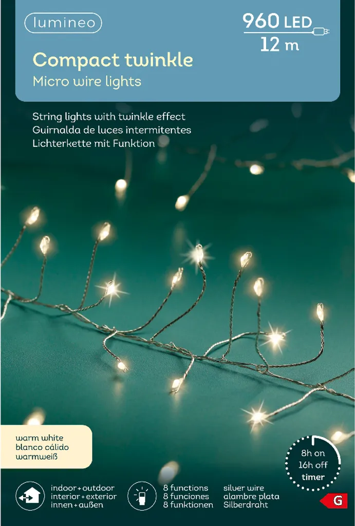 Offerta Luci Lumineo 960 Micro-LED 12m Filo Argento Bianco Caldo