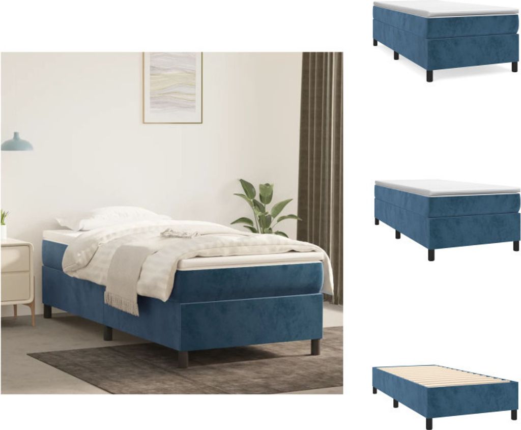 vidaXL Boxspringbett Dunkelblau 90x200 cm Samt - Betten & Bettgestelle