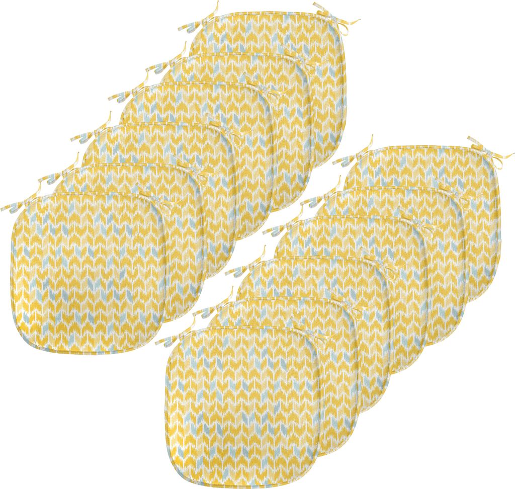 ABAKUHAUS Yellow Chevron Polster für Esszimmerstühle, Ikat Stil Tile, Dekoratives wasserfestes Kissen mit Riemen für Küchensitze, 40 cm x 40 cm...