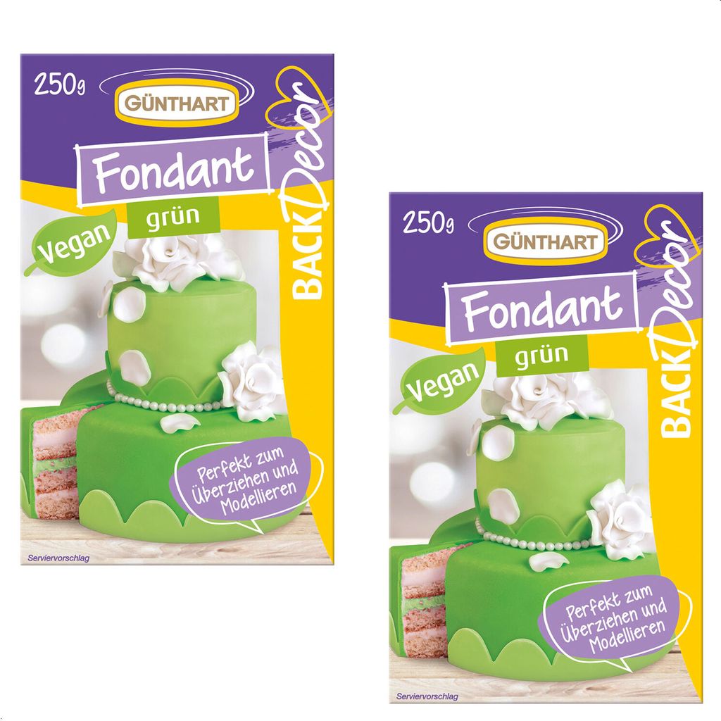 BackDecor Fondant grün, 2 x 250 gr | 100% Vegan | Palmölfrei | Reißfest