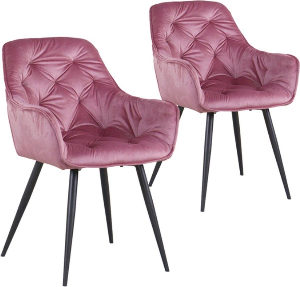 Esszimmerstühle – Rosa Samt – Kuipstühle – 2er set – Mit Rückenlehne