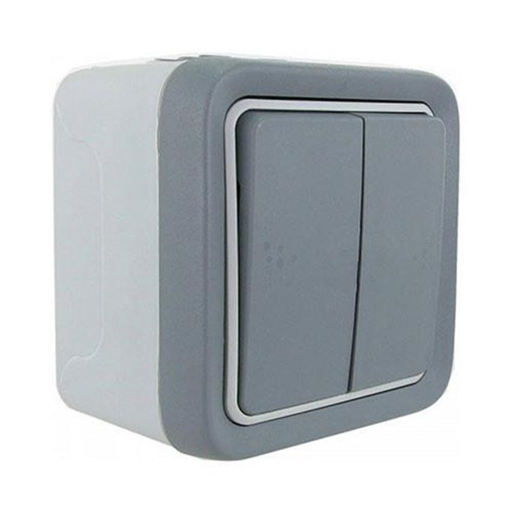 A product shot of a double light switch.