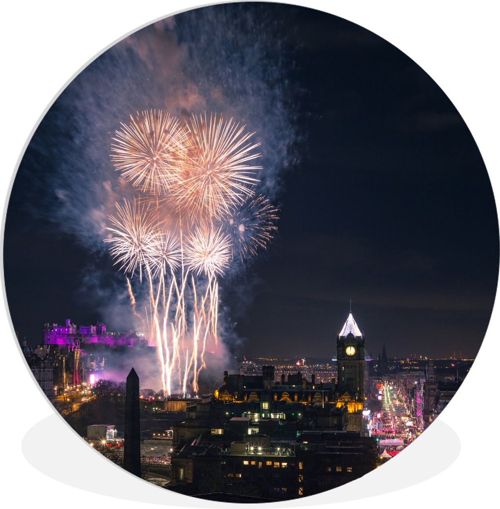 MuchoWow Rundes Wandbild - Runde Bilder Feuerwerk - Licht - Edinburgh Ø 30 cm Kreis Wanddekoration Kunststoff - Wandkreis - Wandschmuck - Schlaf...