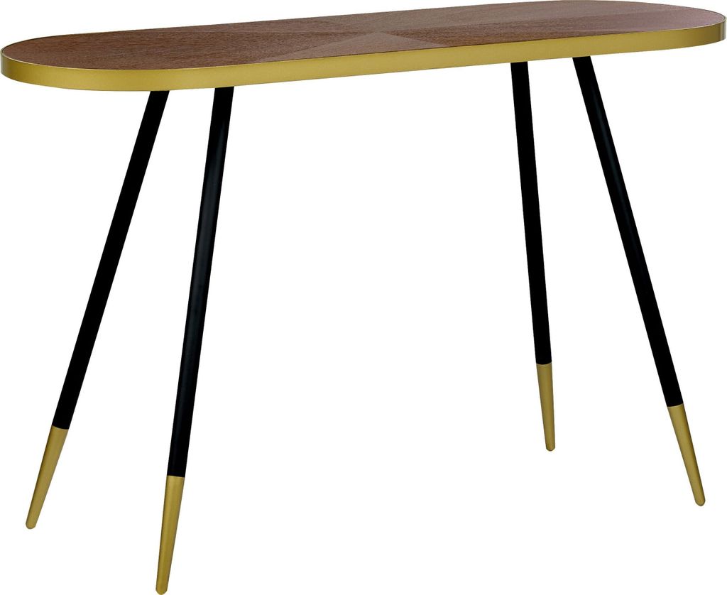 BELIANI Konsolentisch Dunkle Esche Holzoptik u. Gold Oval Schwarze Beine Konsole für Wohnzimmer Schlafzimmer Flur Diele