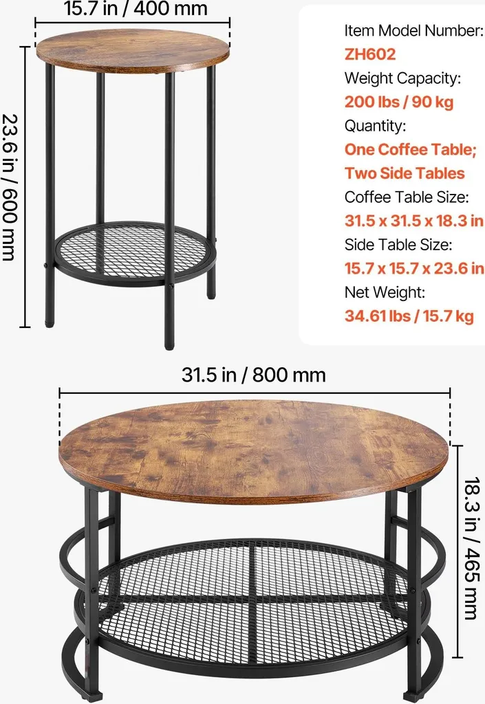 Table basse de salon peu encombrante - Set de 3 tables modulables - 7