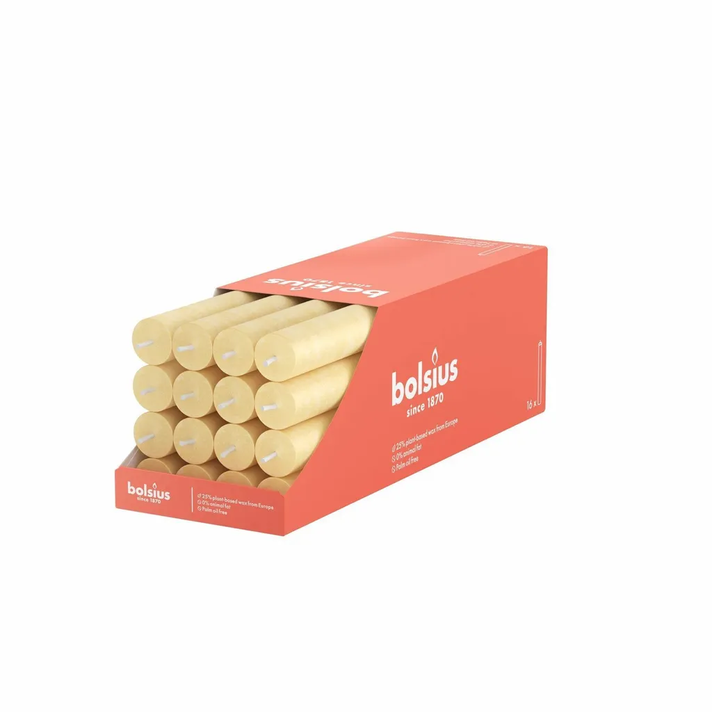 Candele Vegane Bolsius Rustiche Beige Avena | 16 Pezzi Senza Olio di Palma