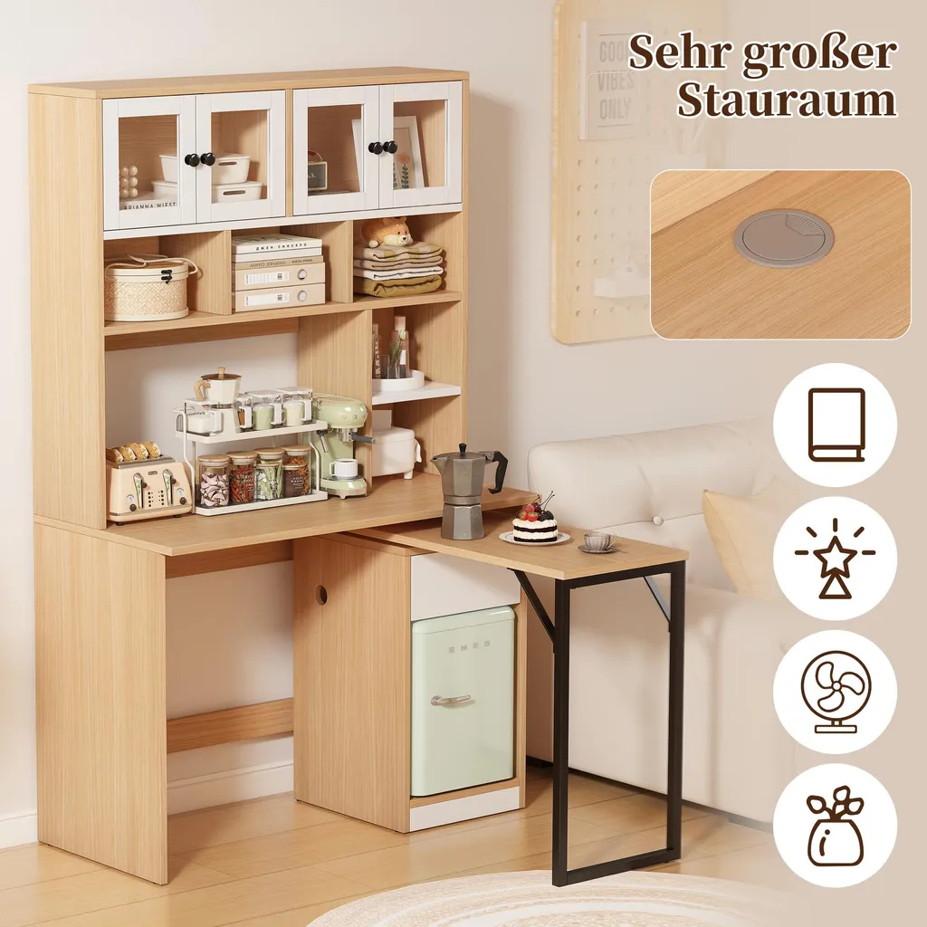 Bureau OKWISH avec Rangement - Table Pivotante Blanc et Bois 110x55 cm - 5