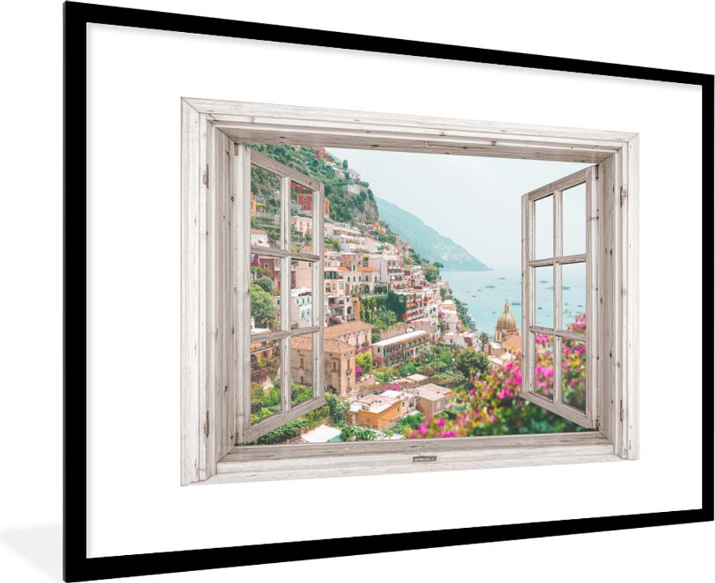 MuchoWow® Gerahmtes Poster Ausblick - Italien - Blumen - Produktbild 