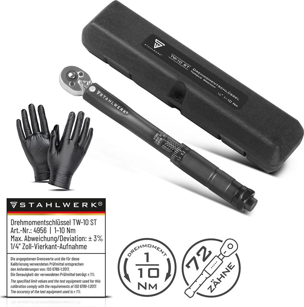 STAHLWERK Drehmomentschlüssel TW-10 ST 1-10 Nm 1/4“ Zoll mit Mikrometerskala