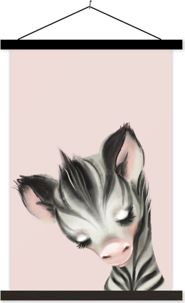 MuchoWow Textilposter Zebra - Rosa - Pastell 120x180 cm mit schwarzem Rahmen - Fotos