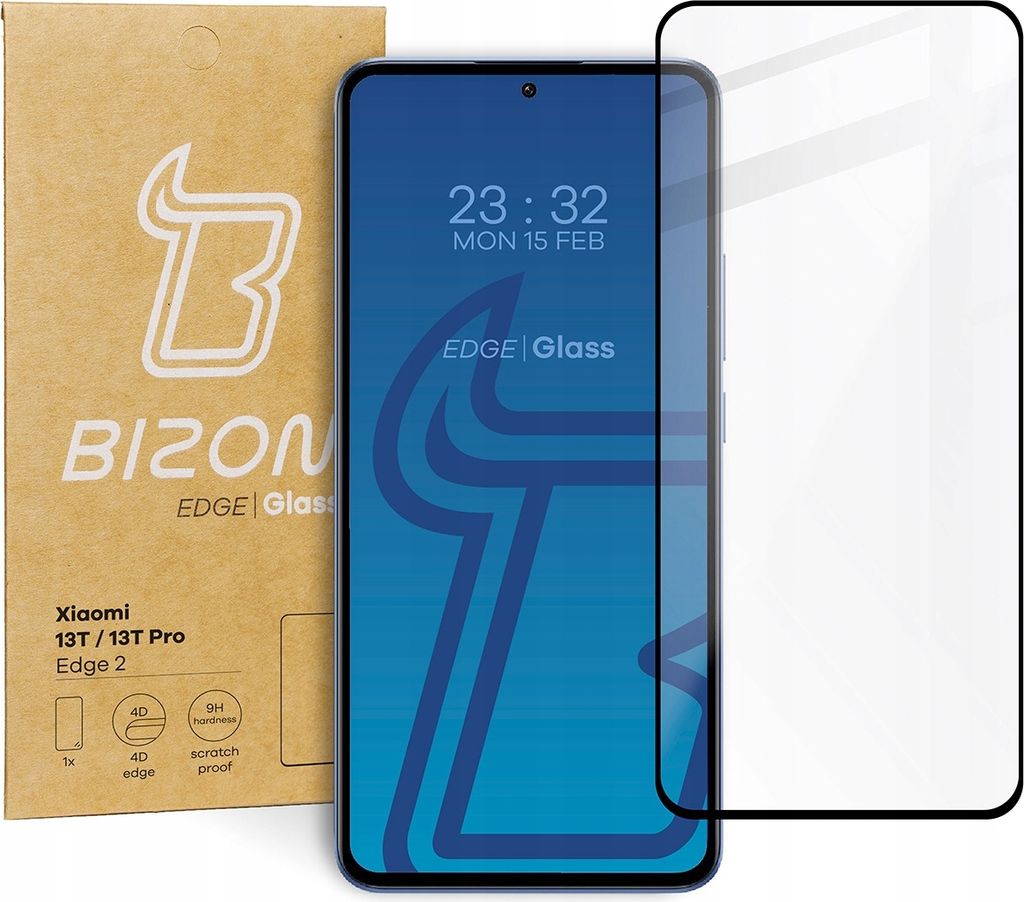 Bizon Glass Edge 2 Panzerglas für Xiaomi 13T / 13T Pro, Schwarz