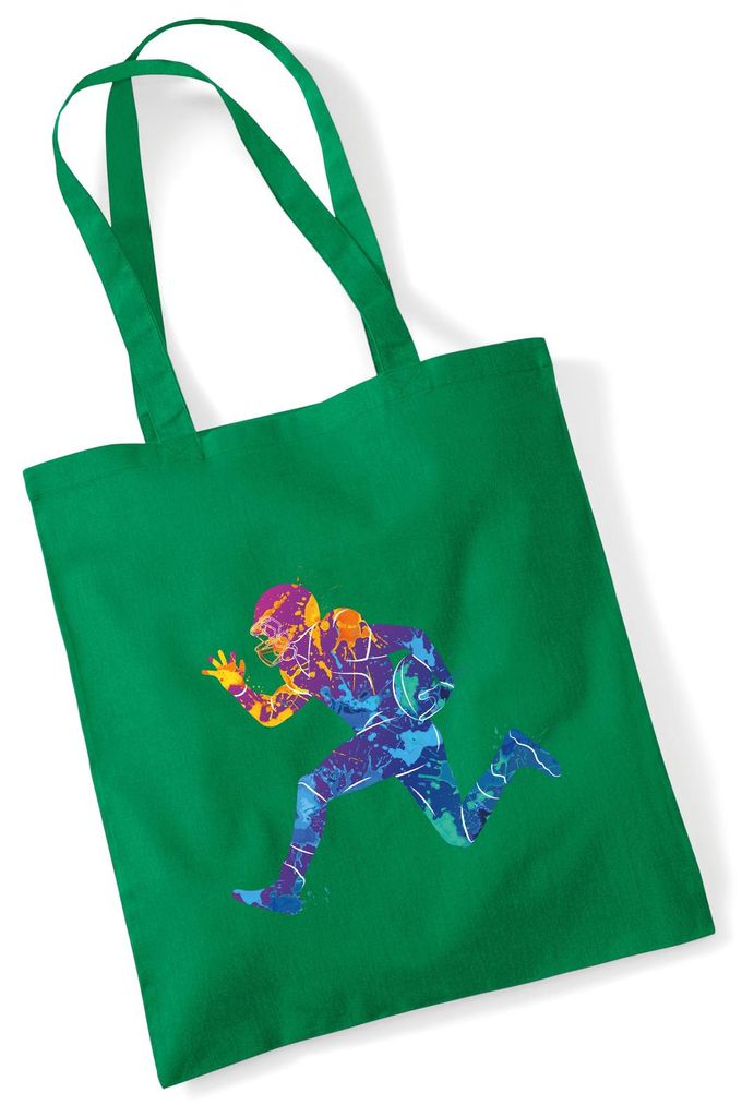 Huuraa Jutebeutel Football Spieler bunte Silhouette 10 Liter Kelly Green Baumwolle Tasche Geschenkidee
