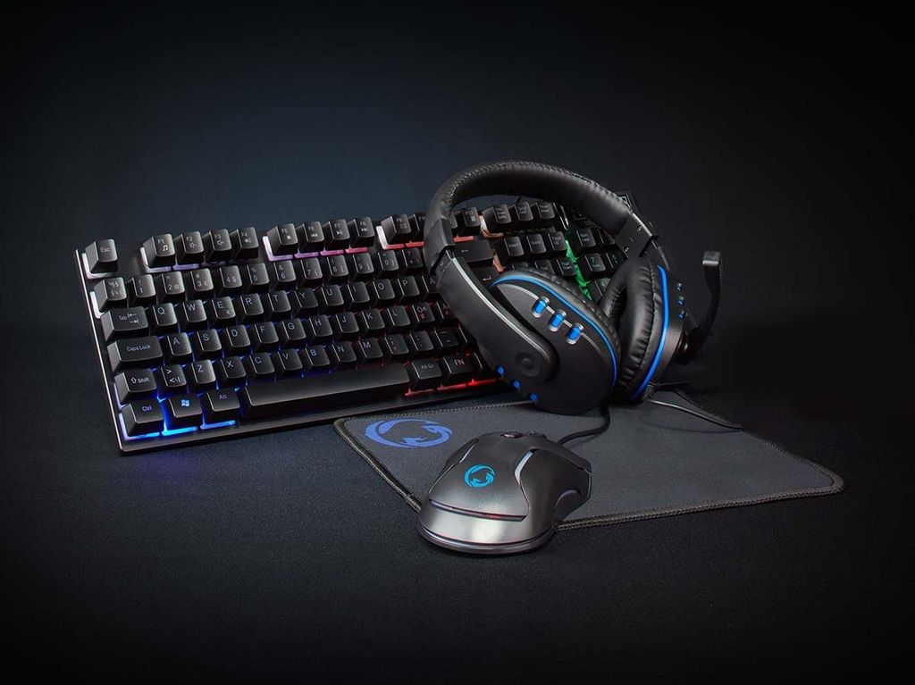 Nedis Gaming Combo Kit / 5-in-1 / Tastatur, Headset, Maus und Mauspad / Schwarz / QWERTY / ND-Layout