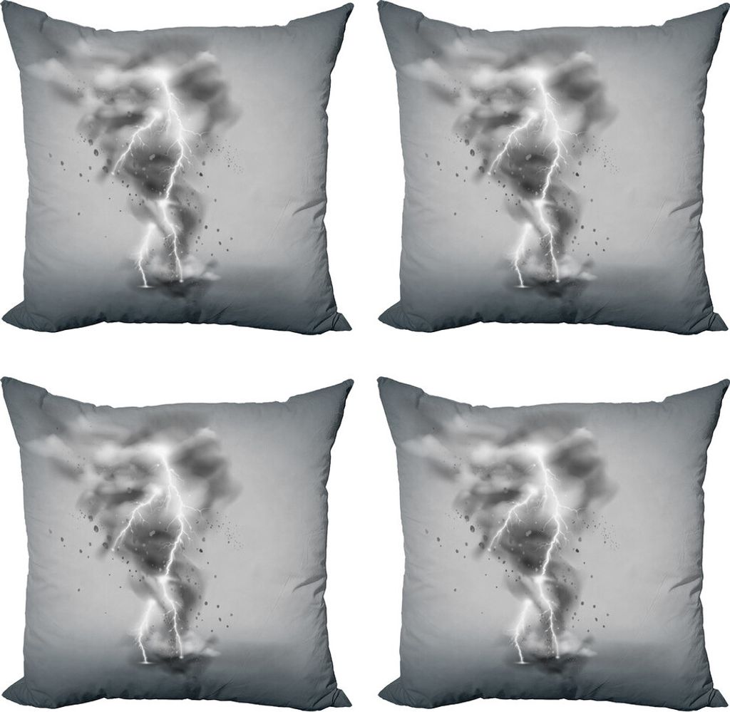 ABAKUHAUS Tornado Kissenbezug Set (4 Stück), Thunder in the Whirlwind, Moderner Doppelseitiger Digitaldruck, 40 cm x 40 cm, Grau Hellgrau und Weiß