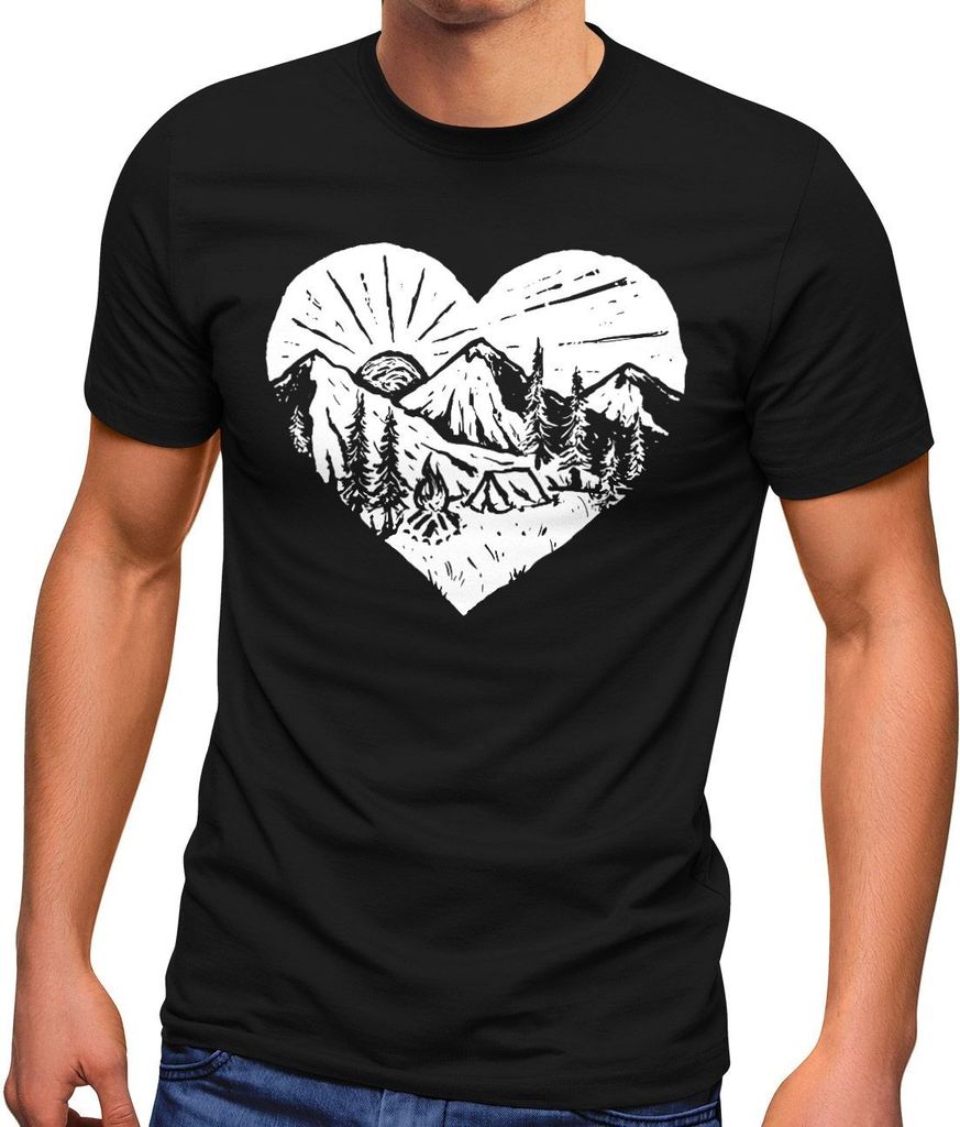 Herren T-Shirt Wandern Berge Naturfreund Adventure Camping Muskelshirt Muscle Shirt Printshirt Neverless schwarz 3XL