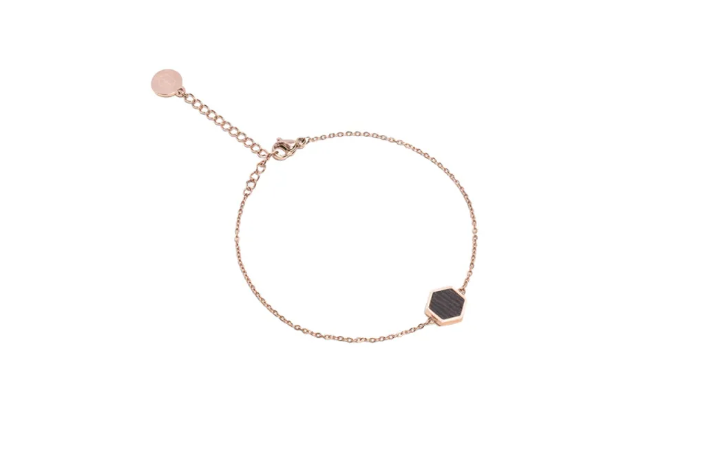 Bracciale Esagonale BeWooden Rose XS/S | Gioiello in Legno e Acciaio
