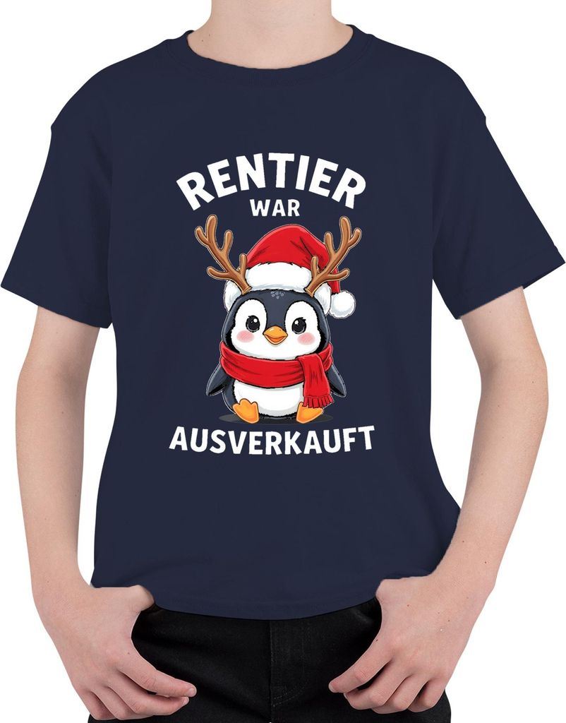 Rentier war t Weihnachten süßer Pinguin Santa Hut Uni Kinder T-Shirt, Navy, 128